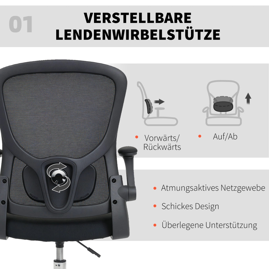 Sedia da ufficio con supporto lombare, regolabile in altezza, girevole ¨C zephmum ¨C nero