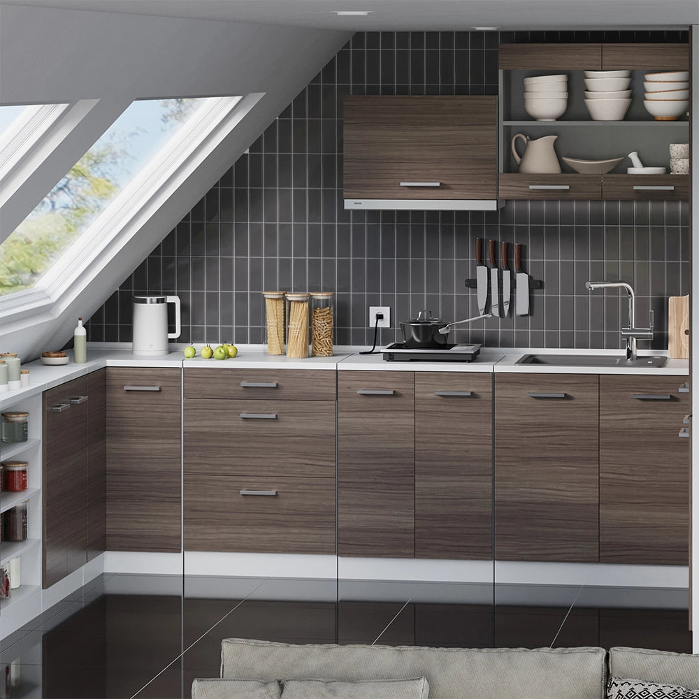Mobile cucina sottotetto R-Line Grigio nobile/Bianco 60 cm senza inclinazione con 3 cassetti Vicco