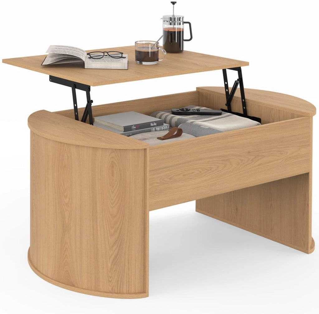 Tavolino ovale piano sollevabile DIVIA 100 cm Legno Modo faggio Design arrotondato