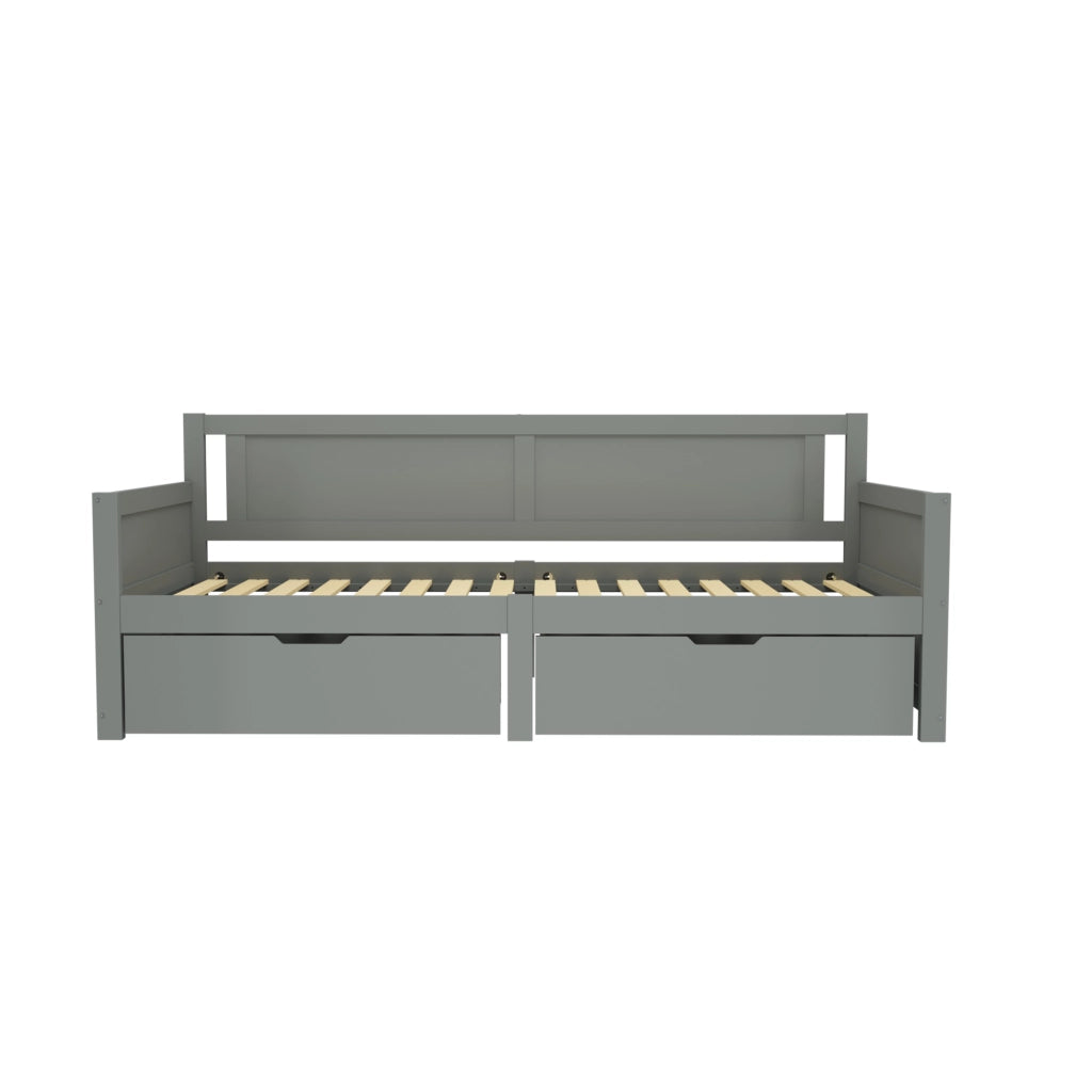 Letto Singolo con Contenitore ¨C MINIMAL ¨C Legno Massello, Grigio, 90x200