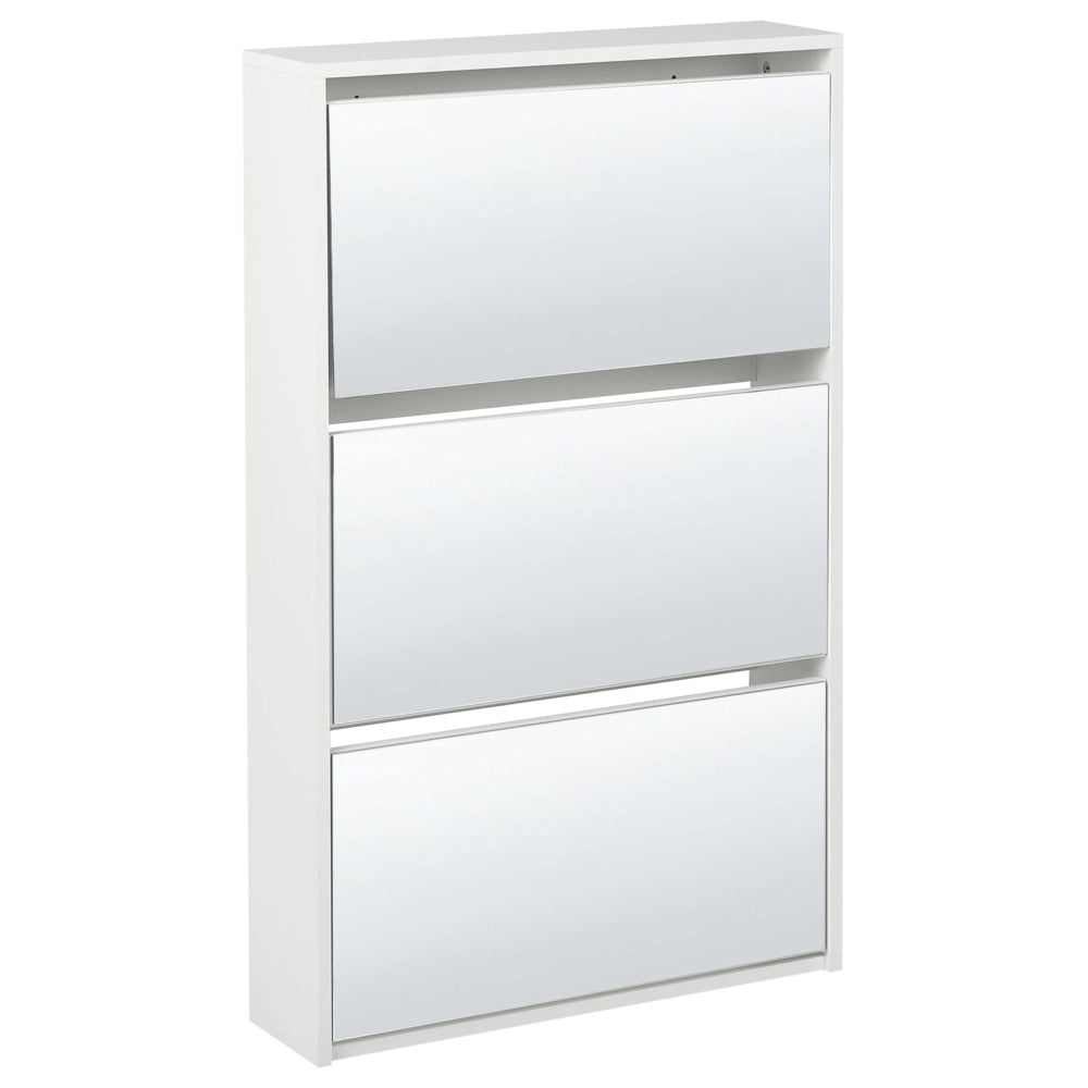 Scarpiera 3 scomparti con telaio in MDF e specchi bianchi design moderno