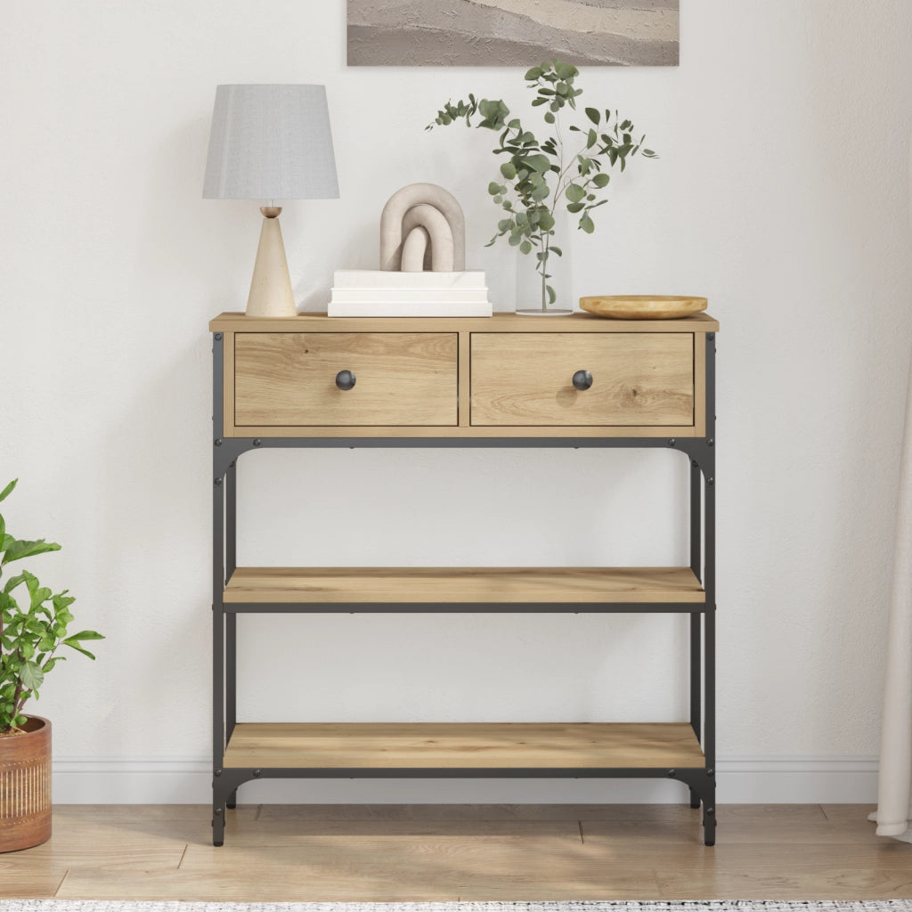 Tavolino Console Rovere Artigianale 72,5x25x75 cm Legno Ingegnerizzato & Acciaio