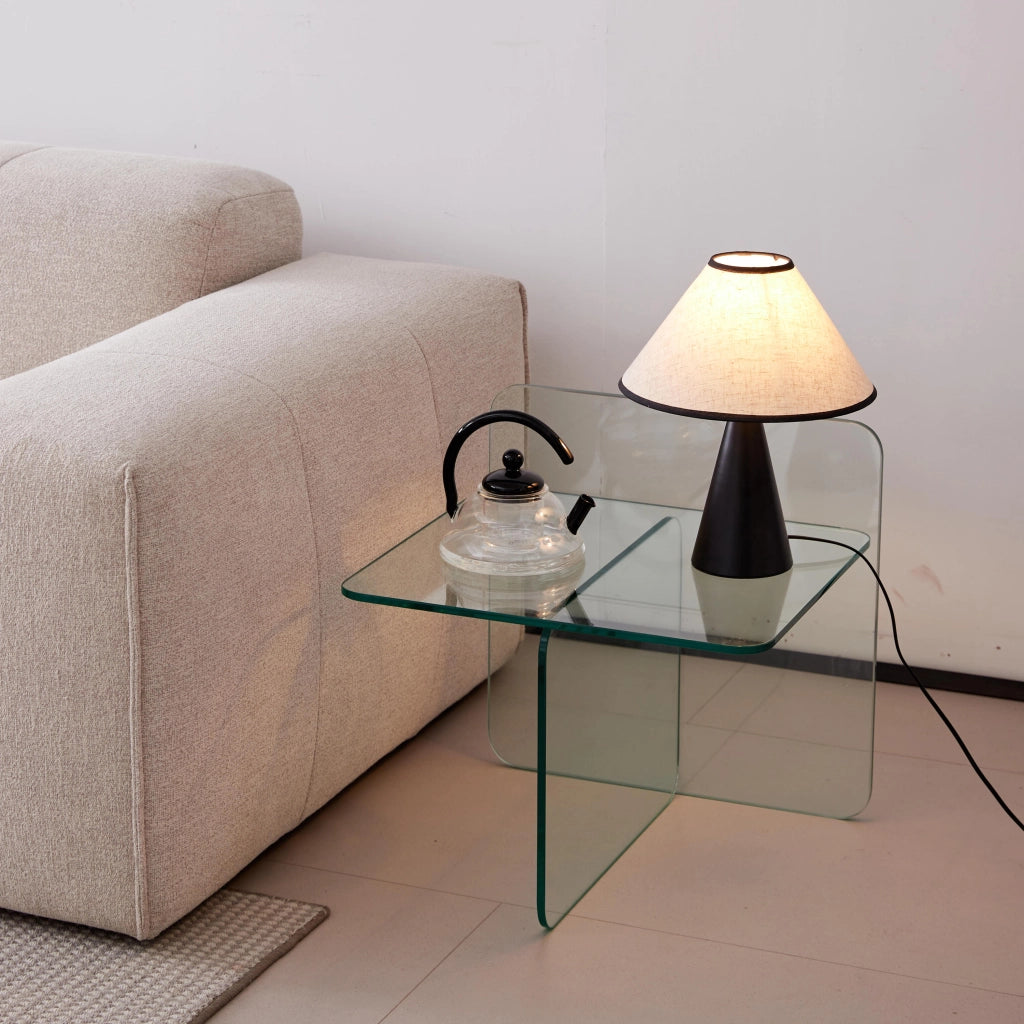 Tavolino basso in vetro temperato trasparente multiuso con piano quadrato, per soggiorno e esterni, 45 × 45 × 51 cm