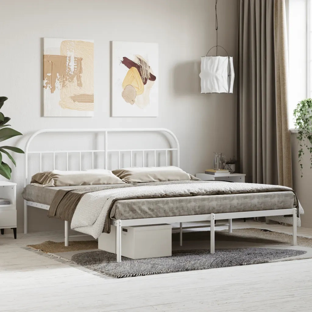 Letto matrimoniale | Letto per adulti | Giroletto con Testiera Metallo Bianco 160x200 cm