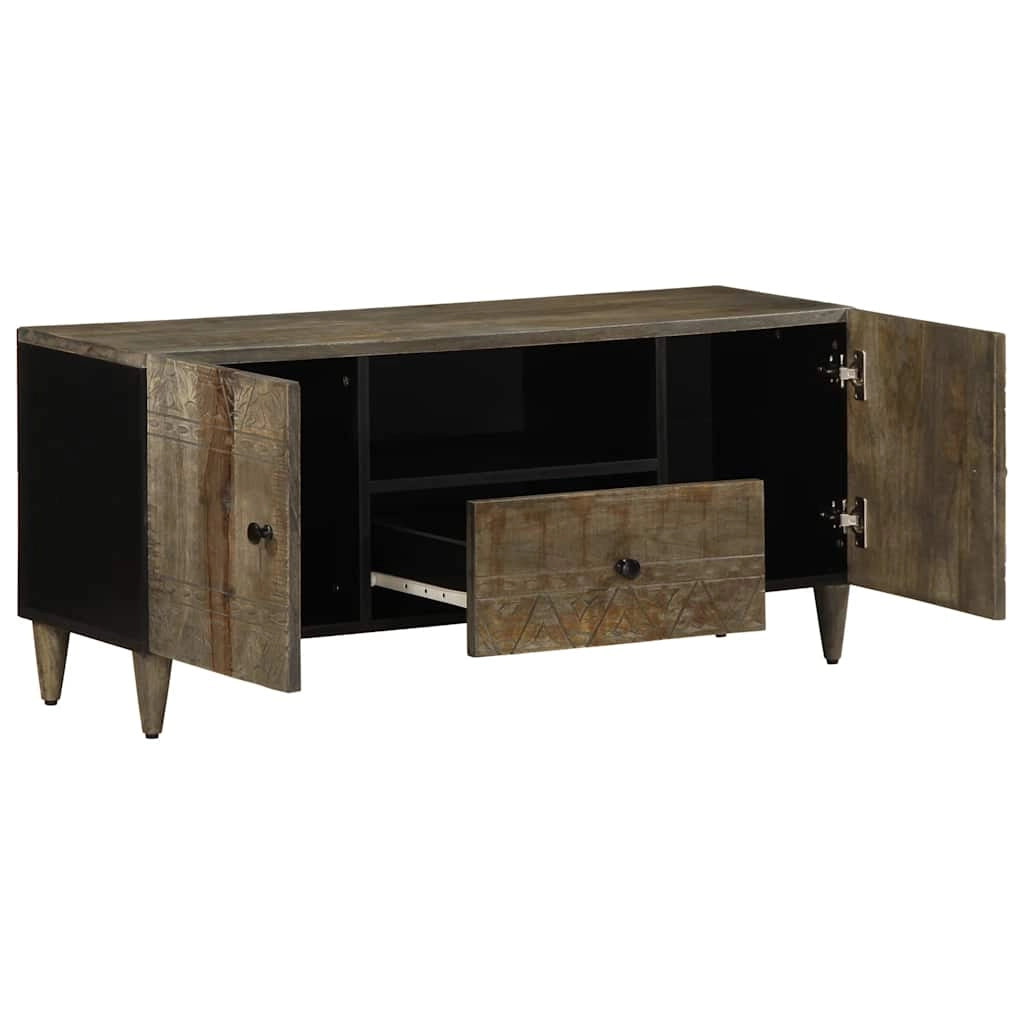 Pratico mobile porta TV con ampio spazio di archiviazione 105 x 33,5 x 46 cm in legno di mango grigio chiaro 02_0057747