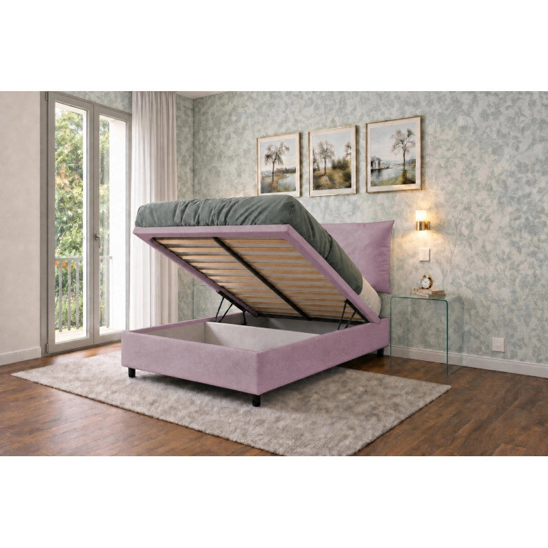 Letto imbottito Piazza e mezzo 120x190 cm Soft - Contenitore,Glicine,Microfibra