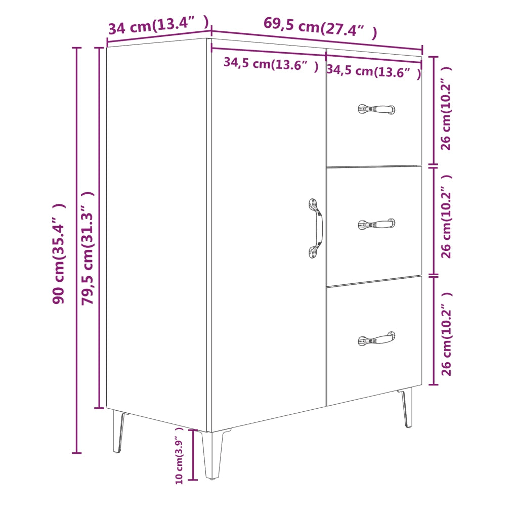 Credenza Rovere Sonoma 69,5x34x90 cm in Legno Multistrato cod mxl 19247