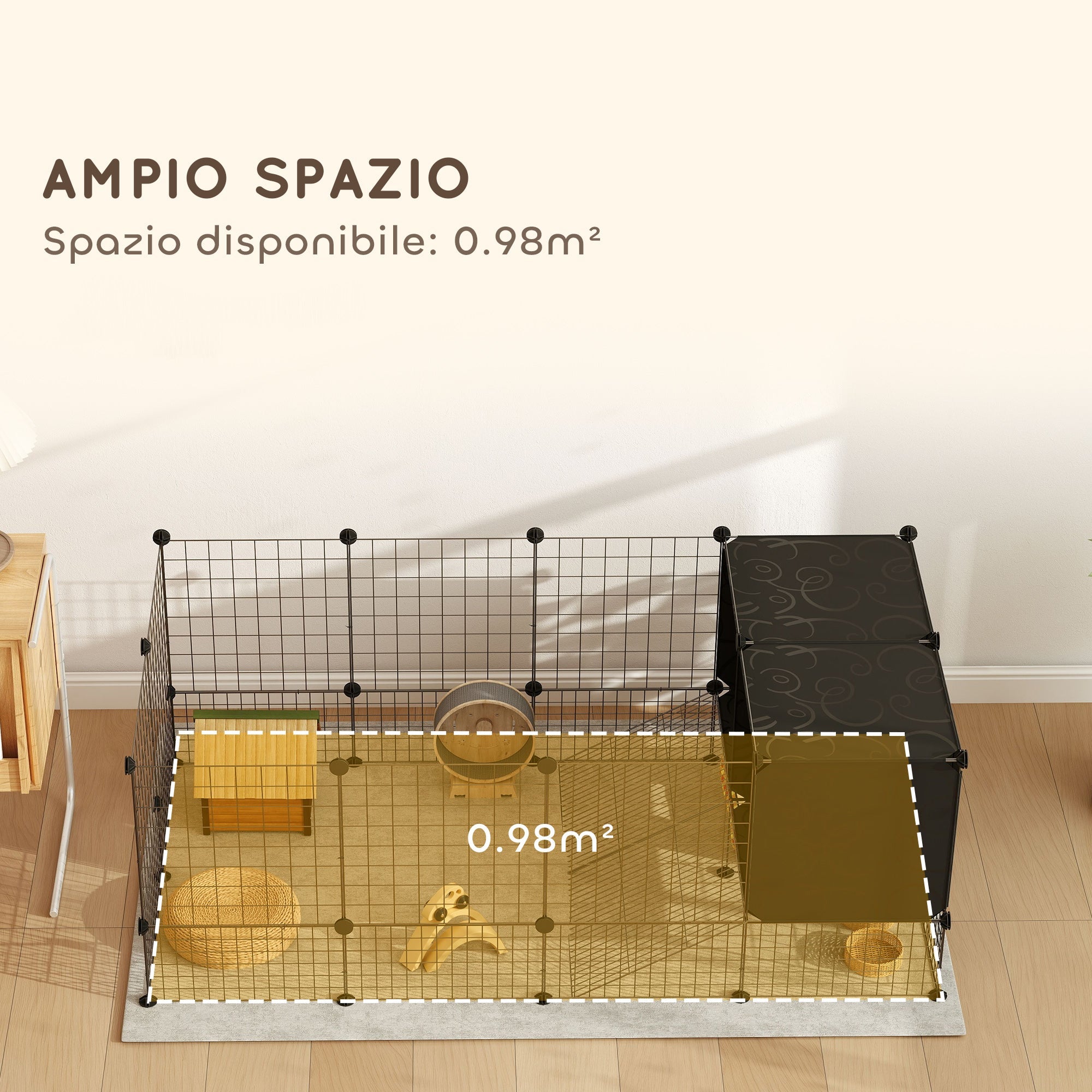 Gabbia Recinto per Piccoli Roditori Modulabile con Cassette Rialzate Nero