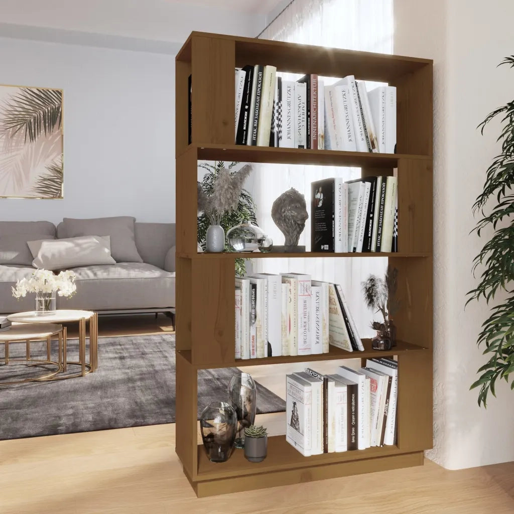 Libreria Divisorio-Scaffale per Libri-Mobile di Stoccaggio Ambrato 80x25x132 cm Legno Massello di Pino