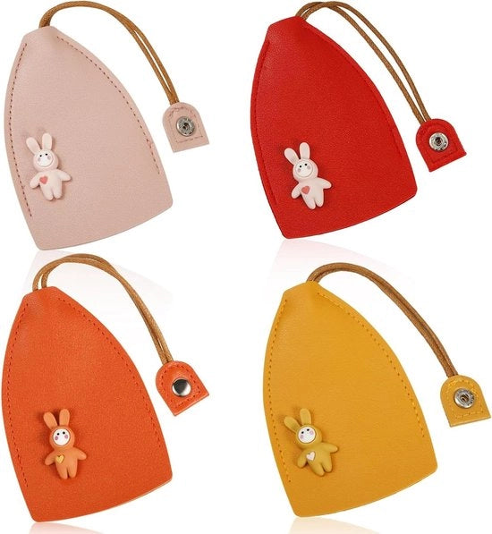 Taschi per chiavi creativi - 4 pezzi - Materiale PU - Supporto per catena di chiusura - Caricatura con coniglio - Tasca portatile per chiavi - Protezione per chiavi - Accessori per auto