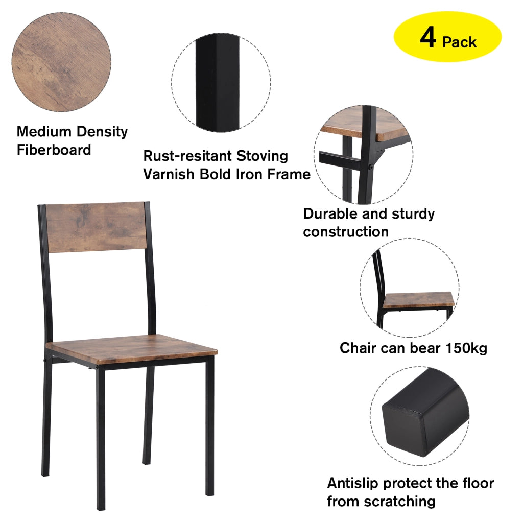 Tavolo da pranzo con 2 sedie, piano in MDF e struttura in metallo, per cucina, balcone e soggiorno, marrone