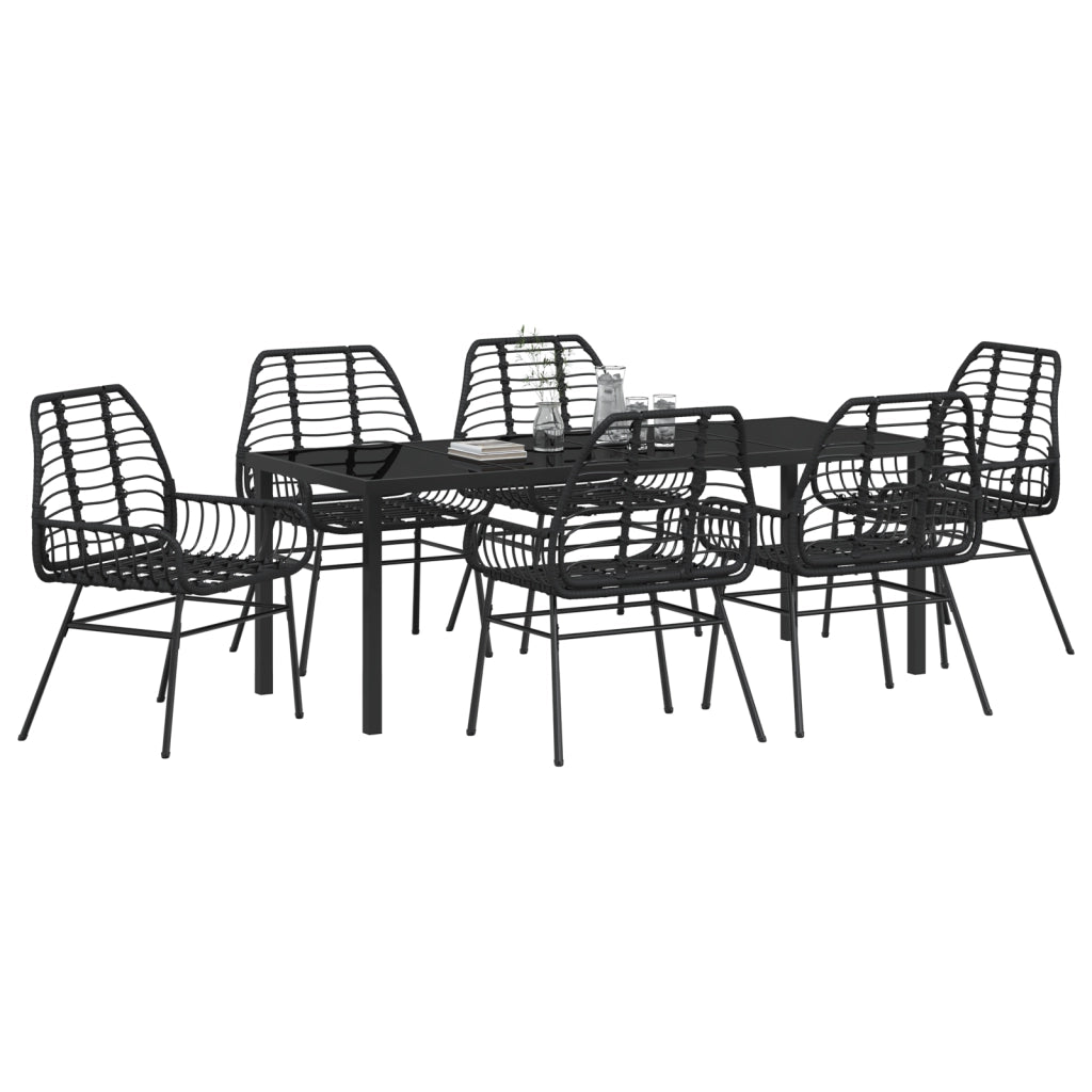 Set da Pranzo da Giardino 7 Pezzi Nero Polyrattan