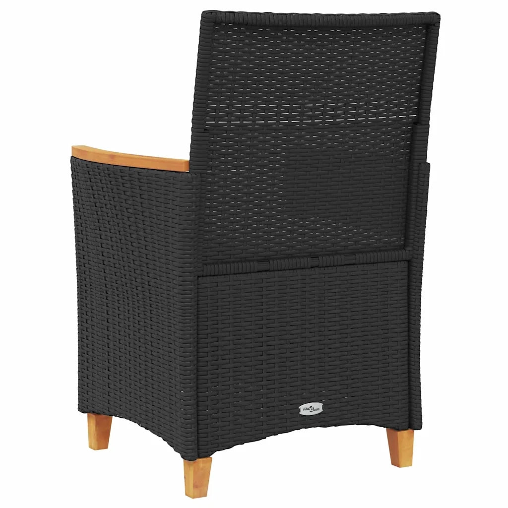Sedie Giardino con Cuscini 2 pz | Sedie da Esterno Nere Polyrattan e Legno Massello