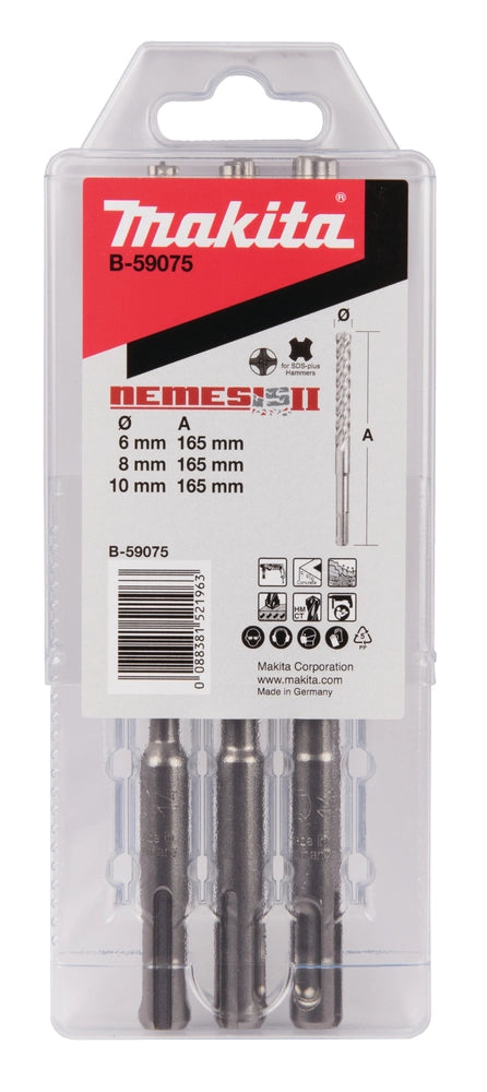 Set di 3 punte SDS plus diametri 6, 8, 10 mm x 165mm B-59075