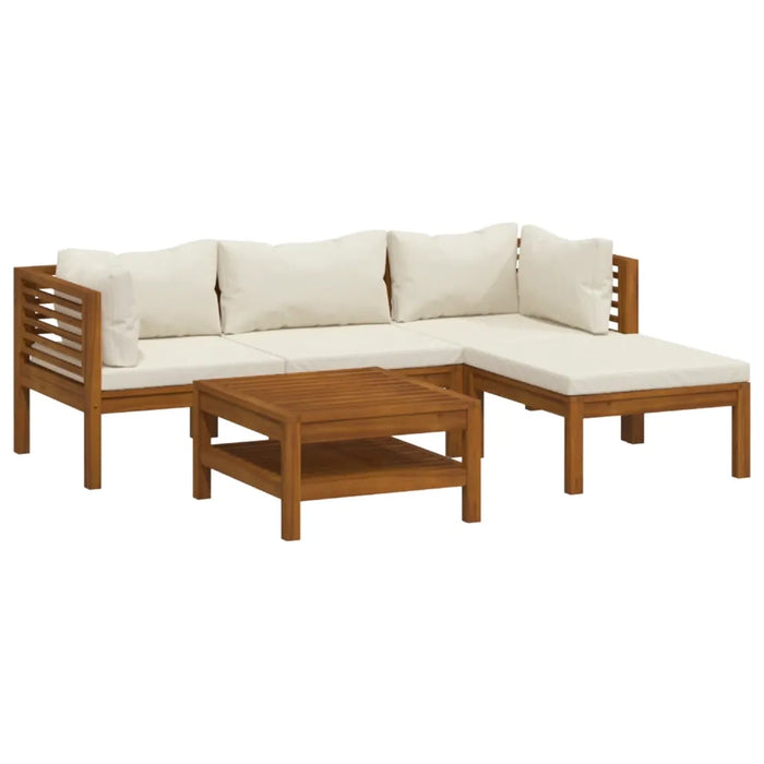 Set Divani da Giardino 5 pz con Cuscini Crema in Legno Acacia cod mxl 39436