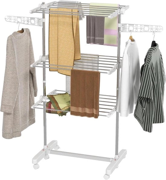 Asciugatrice portatile su ruote - Asciugatrice con 3 livelli di inclinazione, stendibiancheria pieghevole, 80-142 x 55 x 152 cm