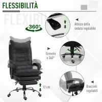 Poltrona da Ufficio in Finta Pelle Nera, Sedia Direzionale Altezza Regolabile con Schiena Alta Reclinabile 155° e Poggiapiedi