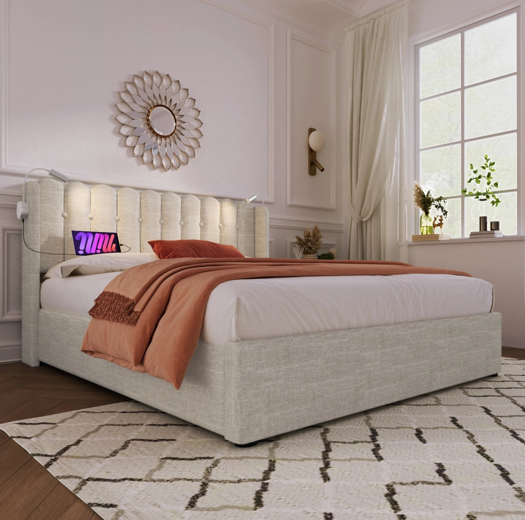 Letto matrimoniale 140x200 contenitore USB con luce lettura