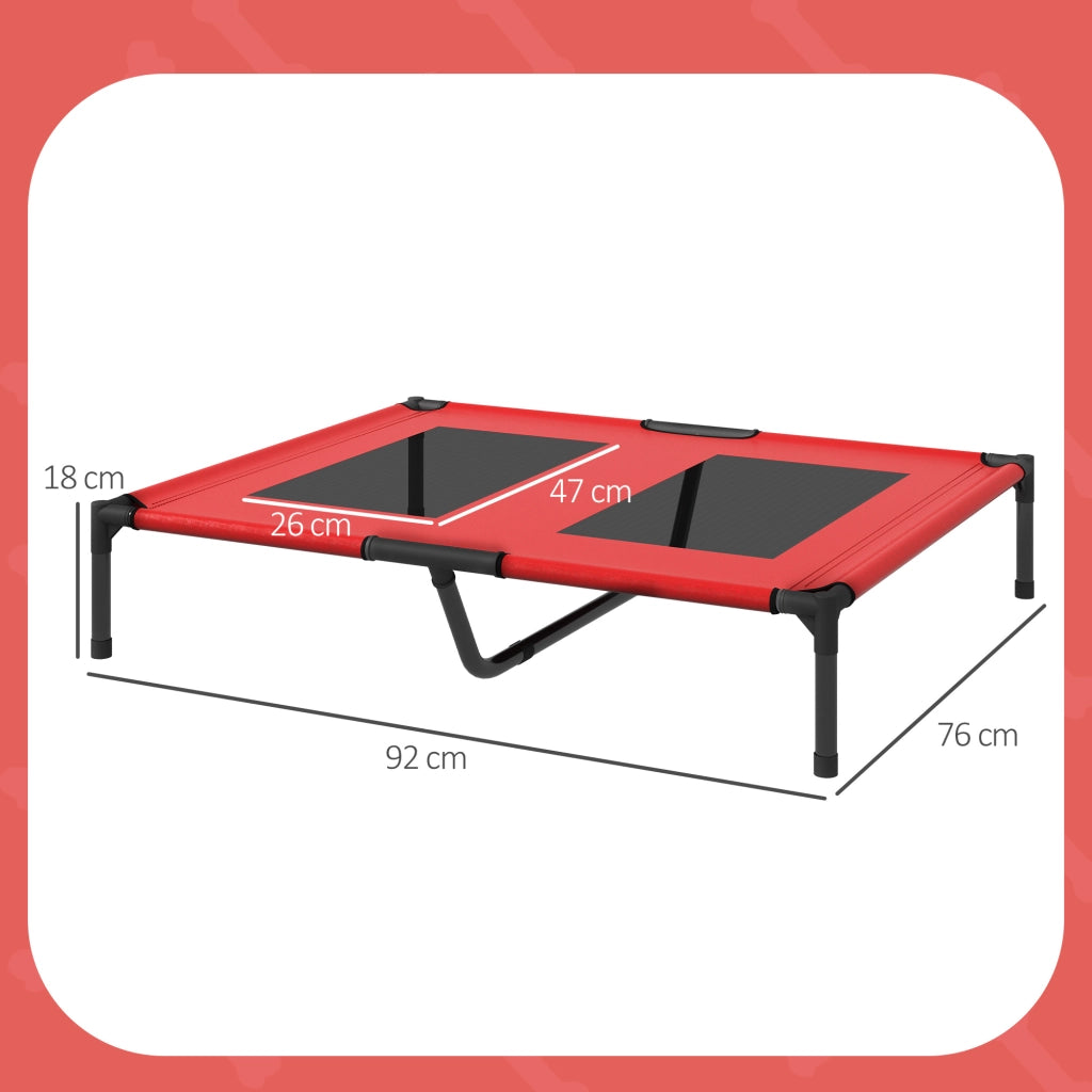 Carrello pieghevole letto rialzato per cani con telaio in metallo e tessuto oxford rosso 92 × 76 × 18 cm
