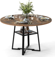 Tavolo da Pranzo Rotondo Ø120 cm, Tavolo da Cucina per 4-6 persone con Ripiano in Rete Metallica, Gambe in Metallo e Base a X Robusta, Stile Industriale, per sala da Pranzo e Soggiorno