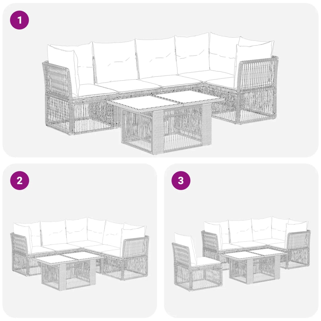 Set Divano da Giardino 6 pz Nero polyrattan 3436465