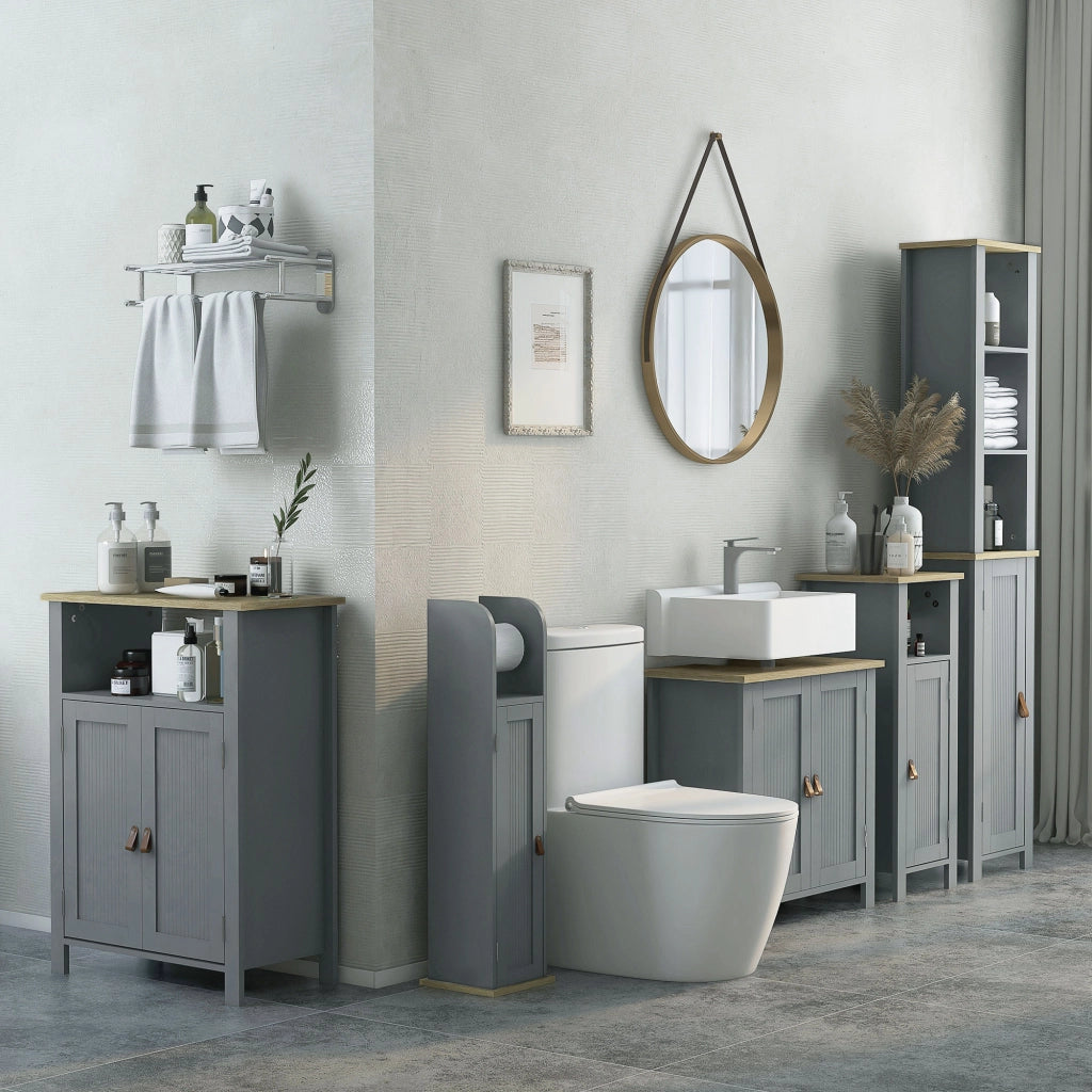 Mobile da bagno con ripiani regolabili e porta rotoli ¨C zephmum ¨C grigio 20x20x80 cm