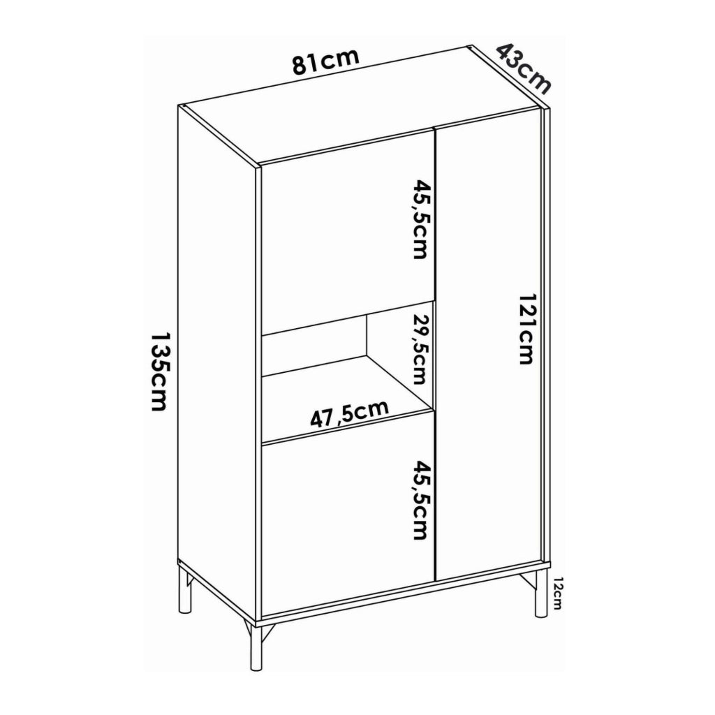 Credenza Crono, Buffet alto da soggiorno, Madia moderna da salotto a 3 ante, 81x43h135 cm, Rovere e Bianco
