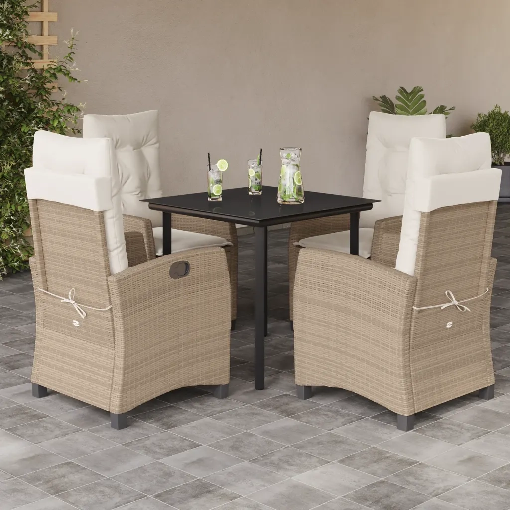 Set da Pranzo da Giardino 5 pz con Cuscini Beige in Polyrattan