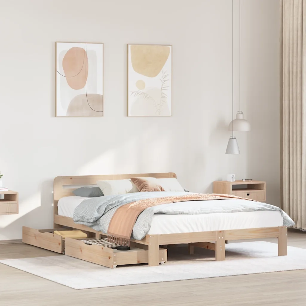 Letto senza Materasso-Struttura Letto 135x190 cm in Legno Massello di Pino 877444