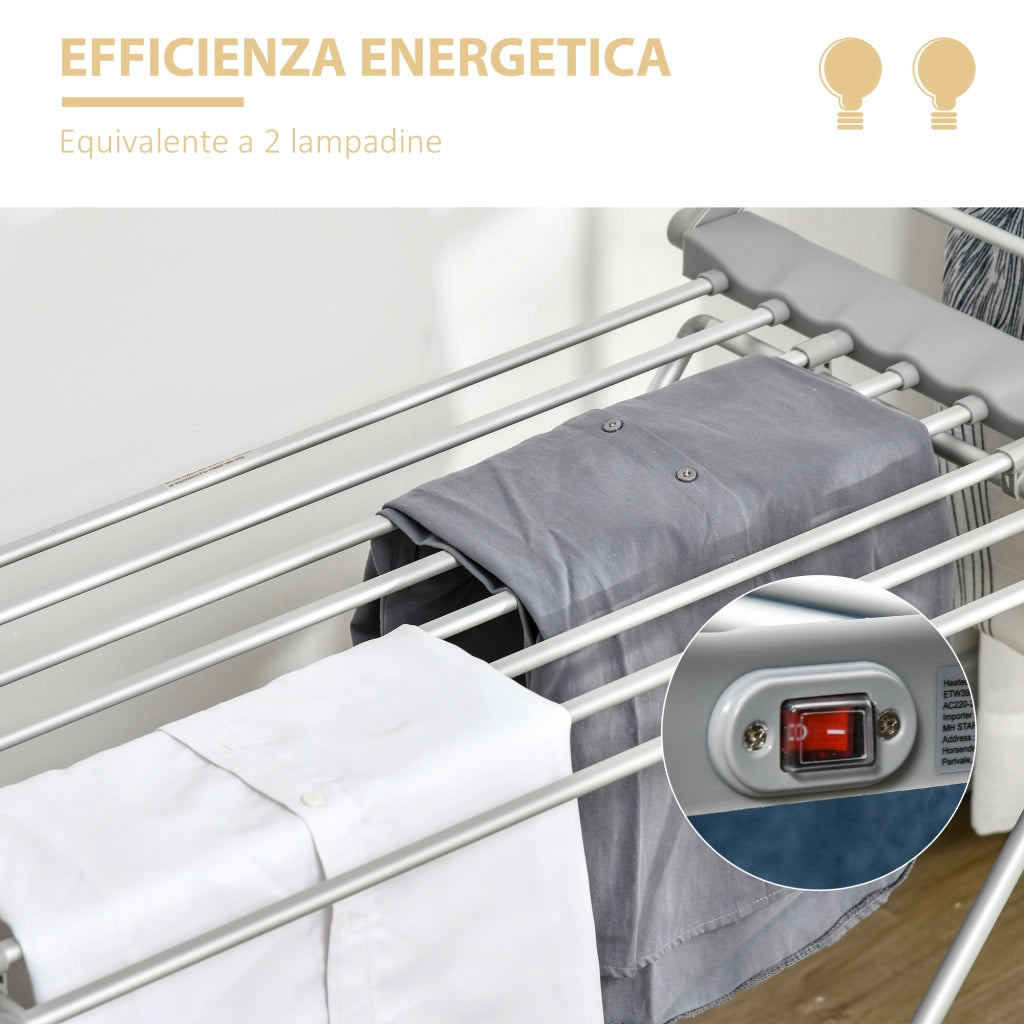 Stendino Elettrico Riscaldato Pieghevole ¨C zephmum ¨C Argento 144x53x91cm