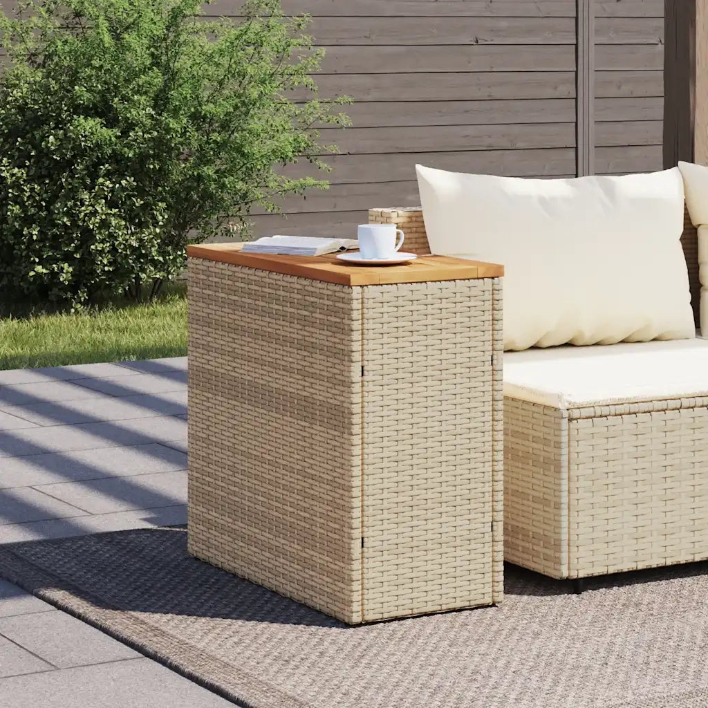 Tavolo da Giardino | Tavolino da esterno Piano in Legno Beige 58x27,5x55cm Polyrattan