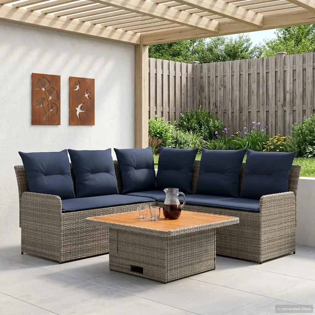 Set di Mobili con cuscino 4 pcs Grigio e Blu Navy Rattan in PE 3422179