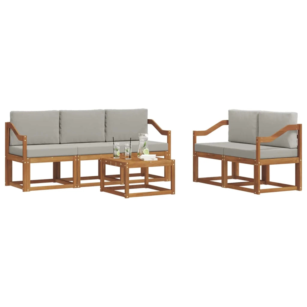 Set di divani da esterno 6 pcs Grigio Naturale e Chiaro