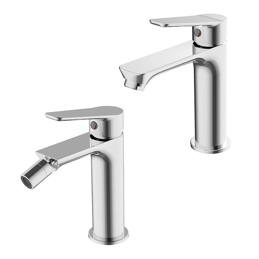 Set rubinetti lavabo e bidet in ottone cromo con piletta click clack linea Vegas