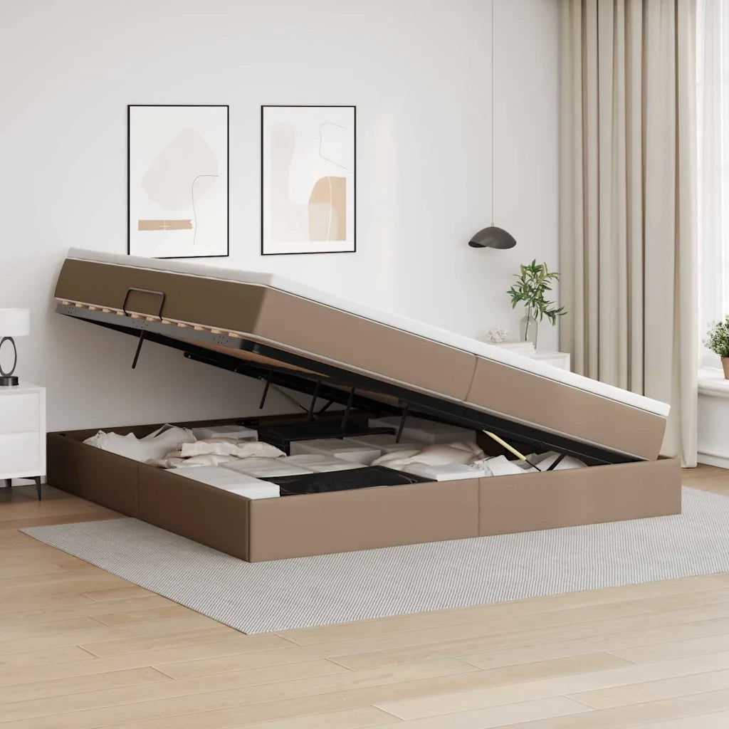 Letto con contenitore e materasso Cappuccino 200 x 200 cm 3370181