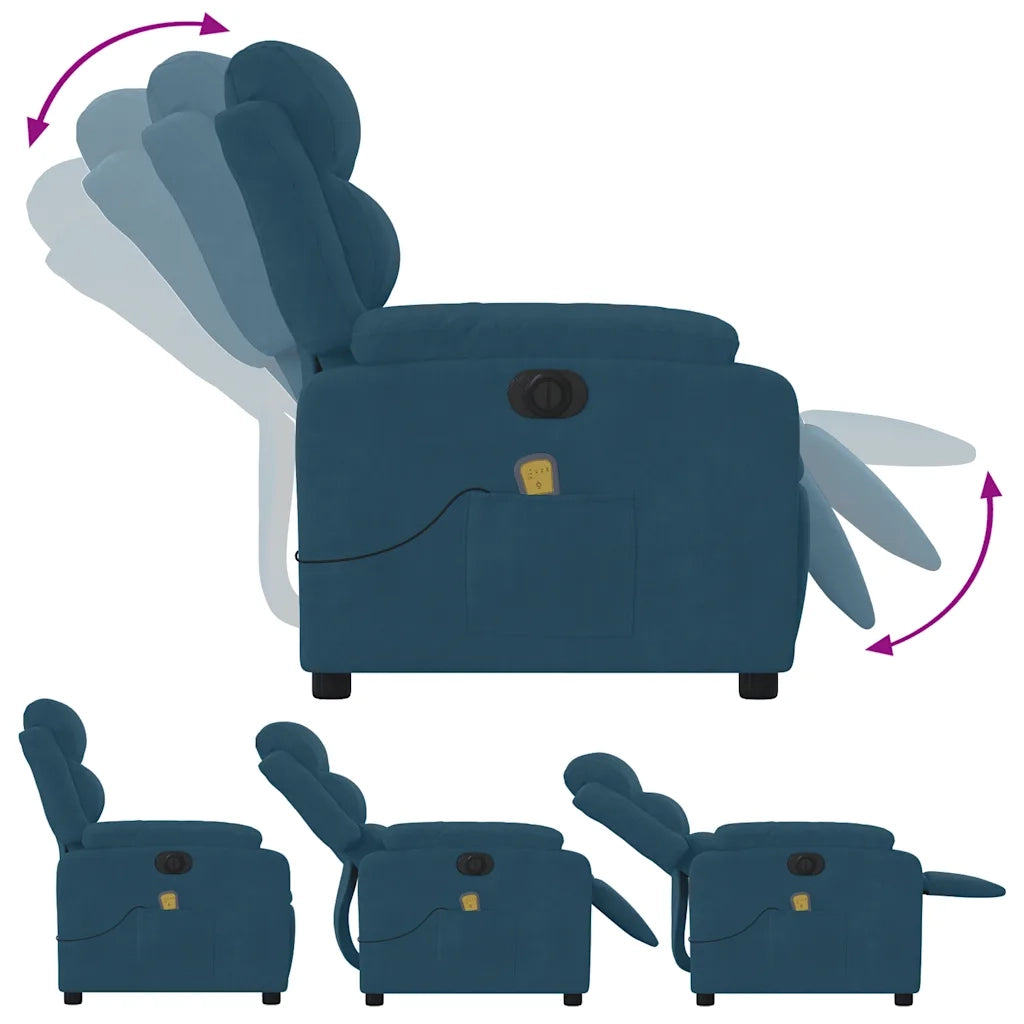 Poltrona Massaggiante Reclinabile Elettrica Blu in Velluto 3205091
