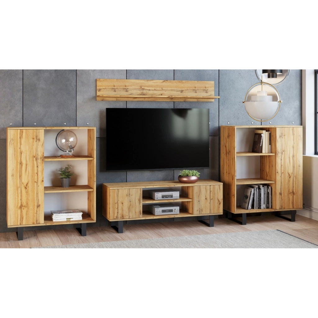 Mobile porta TV Focus in rovere e metallo nero