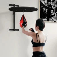 Punching Ball a Muro con Speed Bag Girevole a 360° e Regolabile su 7 Altezze, Nero e Rosso