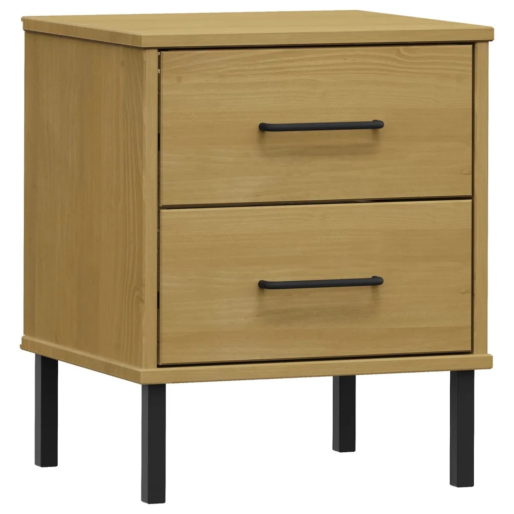 Comodino con Gambe in Metallo Marrone Legno Massello Pino OSLO 350973