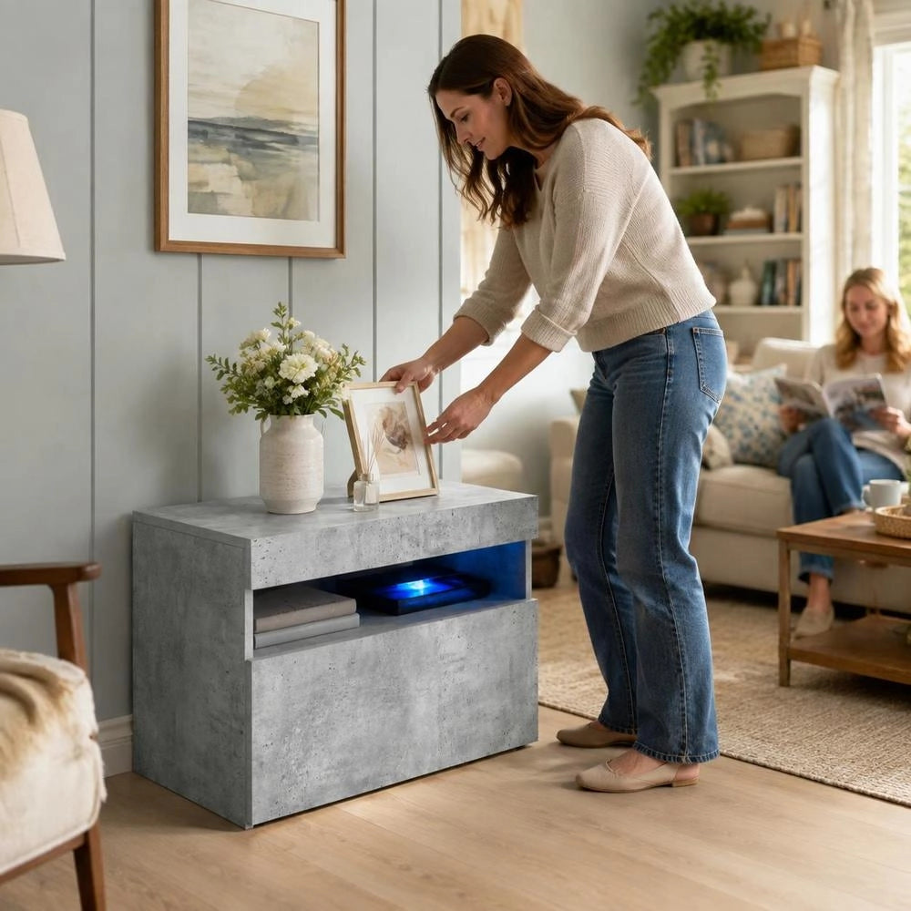 TV Cabinet With LED Lights, Concrete Grey, 60 X 35 X 40 Cm