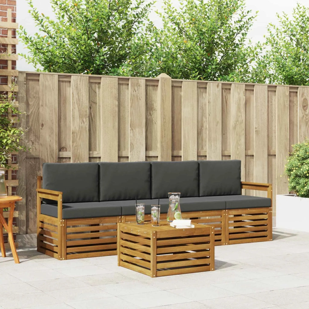 Set divani 5 pcs Naturale e Antracite Legno di Acacia Massello 3374317