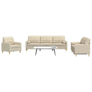 Set Divani 3 pz con Poggiapiedi Crema in Tessuto 3278305