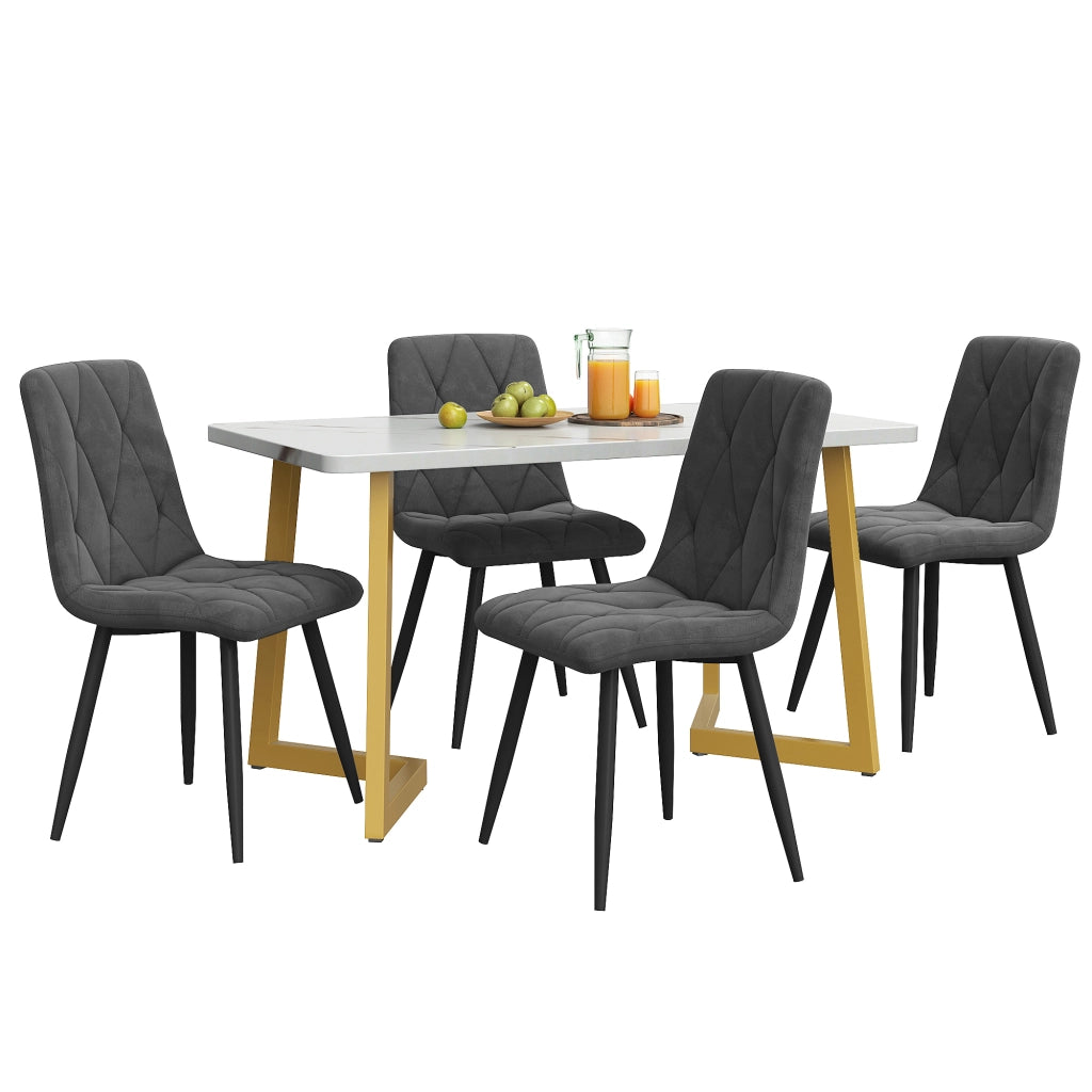 Tavolo da pranzo per 4 persone con 4 sedie rettangolare stile moderno in MDF metallo e velluto grigio 117 × 68 × 75 cm