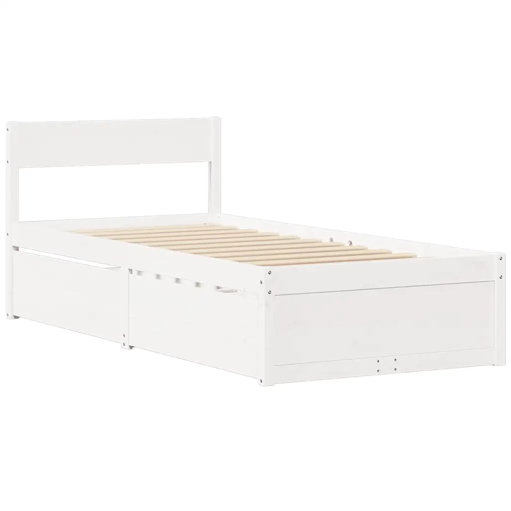 Letto senza Materasso Bianco 75x190 in Legno Massello di Pino