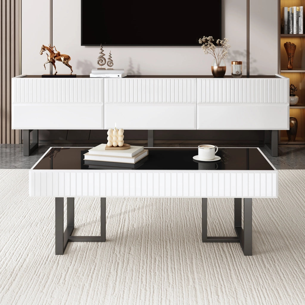 Set di Mobili da Soggiorno con 1 Mobile TV e 1 Tavolino da Caff??; Contenimento Integrato; per Soggiorno Moderno; MDF e Pannello Truciolare; Nero e Bianco
