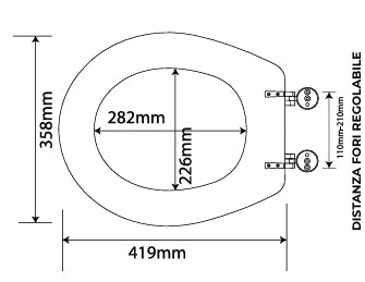 Sedile WC in MDF Bianco con Cerniere Regolabili in Metallo – Distanza Fori 110–210 mm