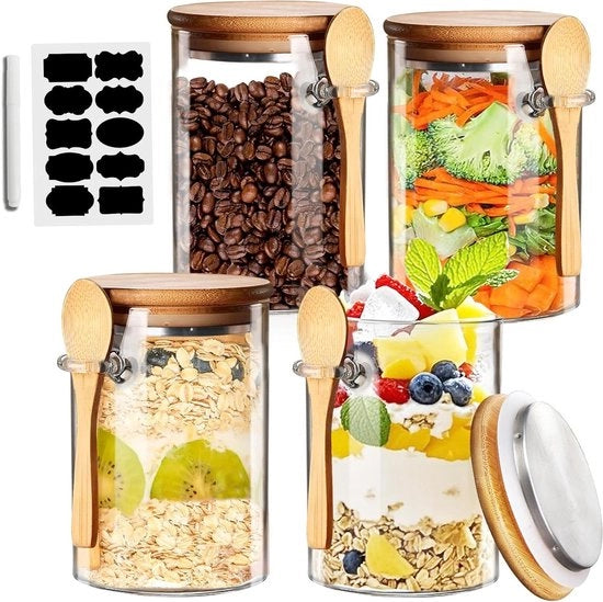 Contenitori in vetro per conservazione di insalata, chia pudding e avena - ermetici e ideali per zucchero, caffè e tè