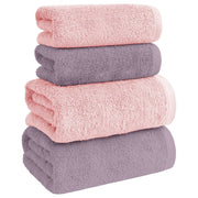 Asciugamani Bagno 100% Spugna Puro Cotone 500 Gr 4 Pezzi 2 Salvietta Viso 2 Asciugamano Ospite Mani Qualità Certificato Oeko-Tex Salviette Super Morbide Bicolore Rosa/Prugna