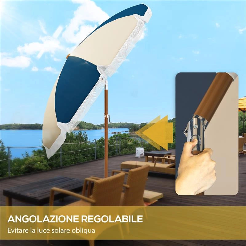 OMBRELLONE ROTONDO E INCLINABILE A 8 STECCHE CON MANOVELLA IN POLIESTERE E ACCIAIO Ø 213X234 CM BLU E BEIGE