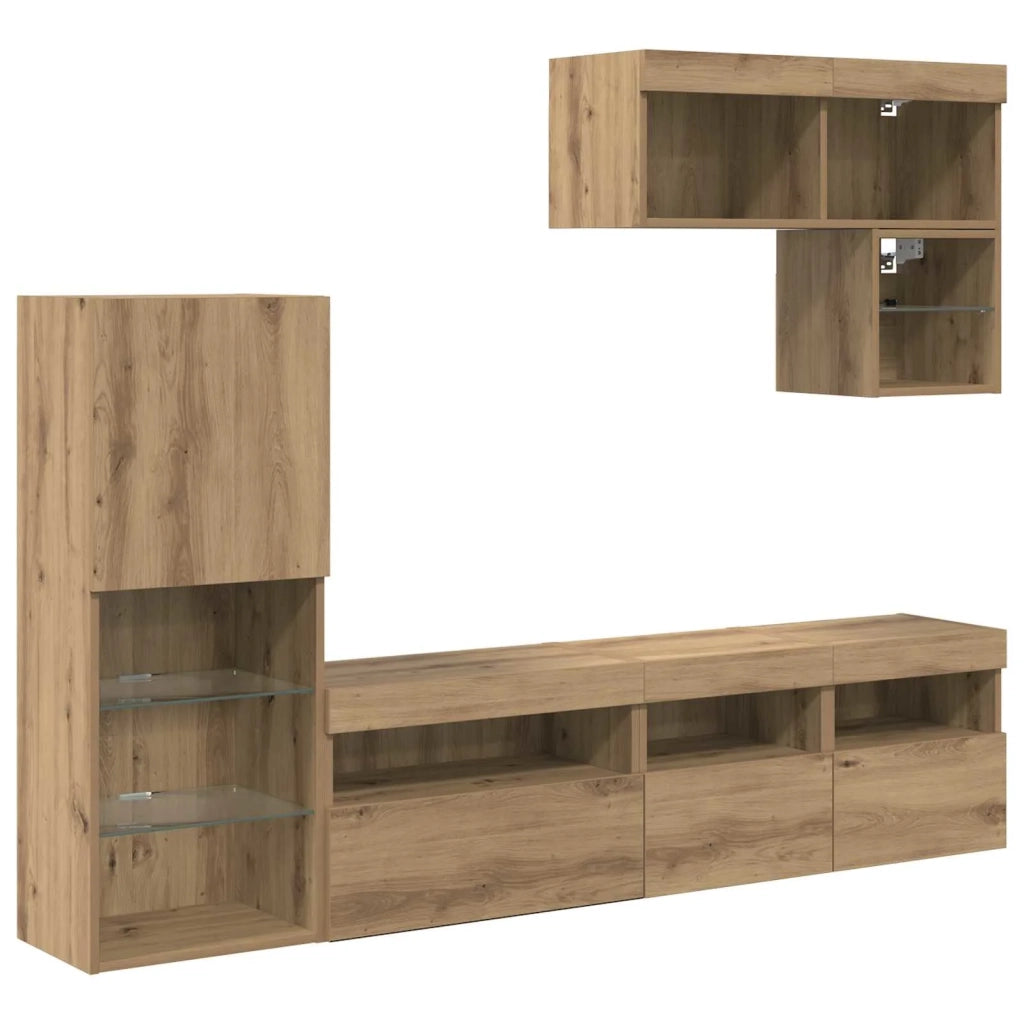 Mobile per TV a Muro 6 pz-Set di 6 Credenza per TV sospesa Rovere artigianale Legno multistrato